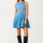 Sleeveless Denim Fit and Flare Mini Dress with Seamed Detailing
