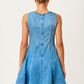 Sleeveless Denim Fit and Flare Mini Dress with Seamed Detailing