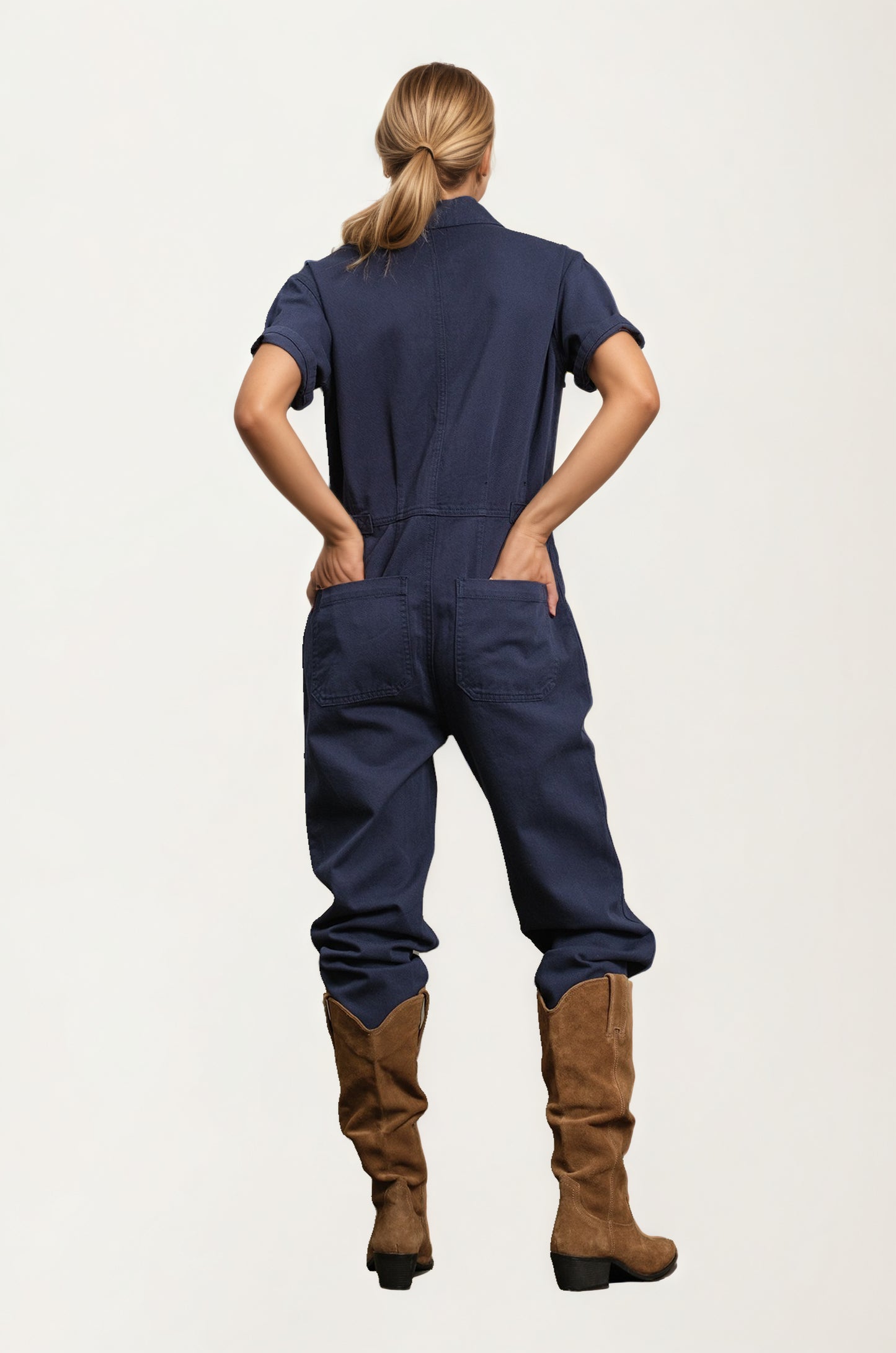 Short Sleeve Utility Jumpsuit with Button Front