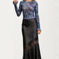 Satin Midi Skirt with Asymmetric Lace Detail
