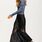 Satin Midi Skirt with Asymmetric Lace Detail