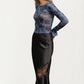 Satin Midi Skirt with Asymmetric Lace Detail
