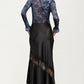 Satin Midi Skirt with Asymmetric Lace Detail