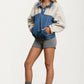 Denim and Sherpa Half-Zip Pullover with Kangaroo Pocket