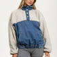 Denim and Sherpa Half-Zip Pullover with Kangaroo Pocket