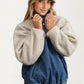 Denim and Sherpa Half-Zip Pullover with Kangaroo Pocket