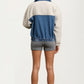 Denim and Sherpa Half-Zip Pullover with Kangaroo Pocket