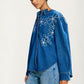 Oversized Denim Shirt with White Floral Embroidery