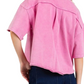 Utility Shirt Jacket Short Sleeves Button Front Boxy Fit Pink Acid Wash