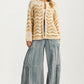 Textured Open Knit Cardigan With Pockets In Neutral Tones