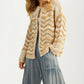 Textured Open Knit Cardigan With Pockets In Neutral Tones