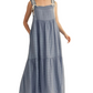 Blue Smocked Maxi Dress with Tie Straps