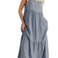 Blue Smocked Maxi Dress with Tie Straps