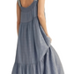 Blue Smocked Maxi Dress with Tie Straps