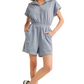 Blue Zip-Front Short-Sleeve Romper