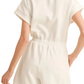 Short Sleeve Zip-Front Romper with Elastic Waist and Pockets