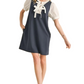 Puff Sleeve Layered Dress with Contrast Bow Tie Neckline