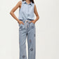 Relaxed Wide Leg Denim Pants With Cutout Flower Detail