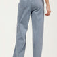Relaxed Wide Leg Denim Pants With Cutout Flower Detail