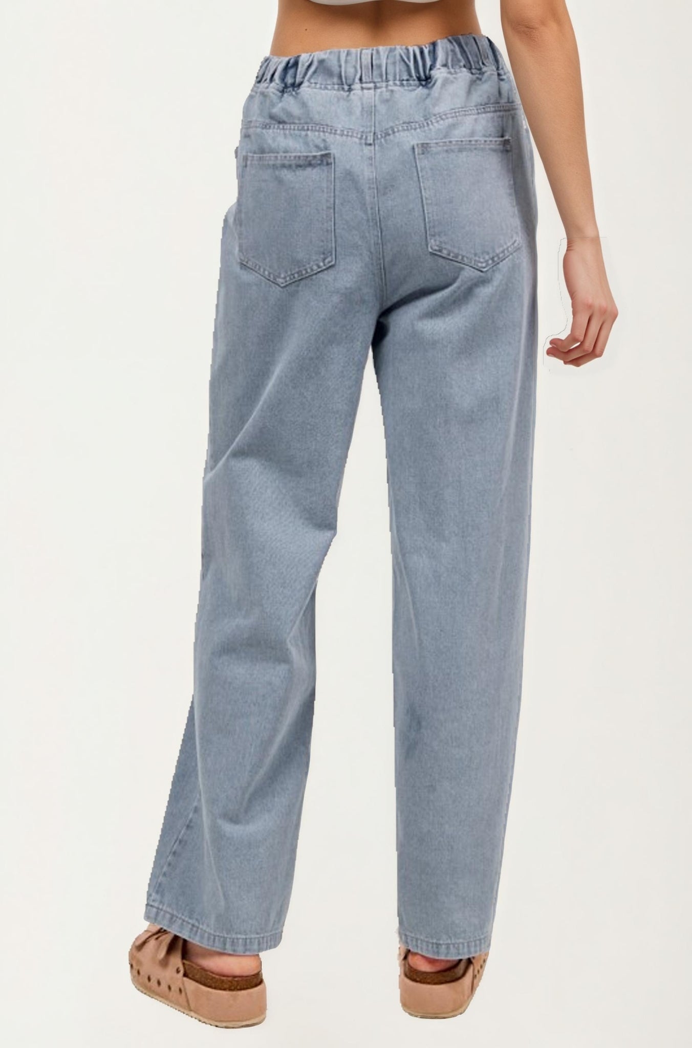 Relaxed Wide Leg Denim Pants With Cutout Flower Detail