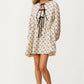 Bow Tie Front Mini Dress With Soft Diamond Pattern