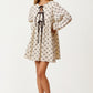 Bow Tie Front Mini Dress With Soft Diamond Pattern