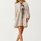 Bow Tie Front Mini Dress With Soft Diamond Pattern