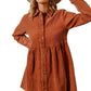 Corduroy Shirt Dress With Frayed Trim And Button Front Detail