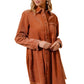 Corduroy Shirt Dress With Frayed Trim And Button Front Detail