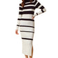 Black And Ivory Striped Long Sleeve Knit Bodycon Dress