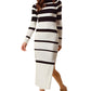 Black And Ivory Striped Long Sleeve Knit Bodycon Dress