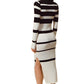 Black And Ivory Striped Long Sleeve Knit Bodycon Dress