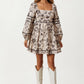 Square Neck Puff Sleeve Mini Dress with Floral Print