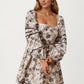 Square Neck Puff Sleeve Mini Dress with Floral Print