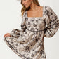 Square Neck Puff Sleeve Mini Dress with Floral Print