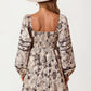 Square Neck Puff Sleeve Mini Dress with Floral Print
