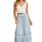 Tiered Ruffle Maxi Skirt in Soft Blue with Smocked Waist