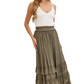 Tiered Ruffle Maxi Skirt in Olive Green with Smocked Waist