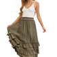 Tiered Ruffle Maxi Skirt in Olive Green with Smocked Waist