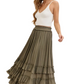 Tiered Ruffle Maxi Skirt in Olive Green with Smocked Waist
