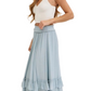Tiered Ruffle Maxi Skirt in Soft Blue with Smocked Waist