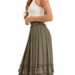 Tiered Ruffle Maxi Skirt in Olive Green with Smocked Waist