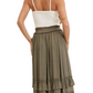 Tiered Ruffle Maxi Skirt in Olive Green with Smocked Waist