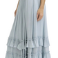 Tiered Ruffle Maxi Skirt in Soft Blue with Smocked Waist