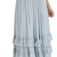 Tiered Ruffle Maxi Skirt in Soft Blue with Smocked Waist