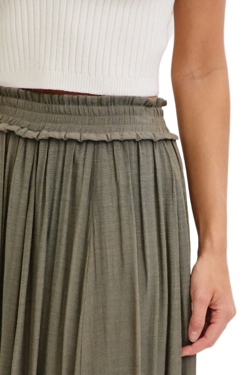 Tiered Ruffle Maxi Skirt in Olive Green with Smocked Waist