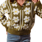 Collared Pullover Sweater With Bold Daisy Pattern