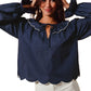 Scallop Trim Blouse With Ruffled Collar And Tie Neck