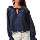 Scallop Trim Blouse With Ruffled Collar And Tie Neck