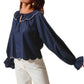 Scallop Trim Blouse With Ruffled Collar And Tie Neck